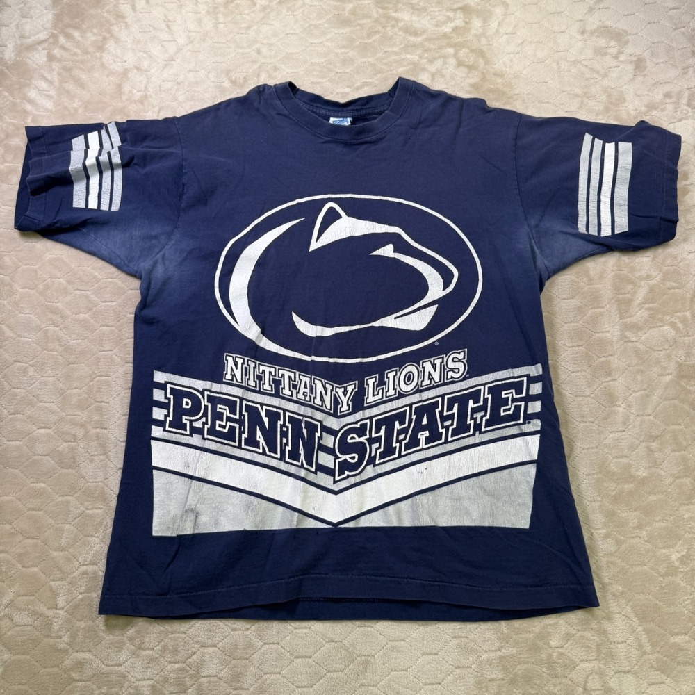 VTG Salem Sports Penn State University Nittany Lions‎ AOP Shirt Sz XL PIT STAINS